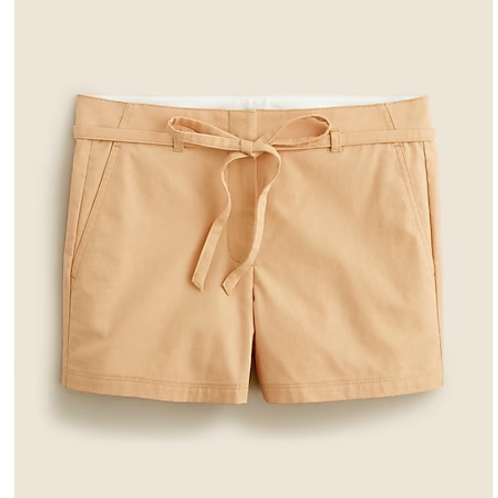 NWT J. Crew Tan Belted 3" short in cotton blend, size 8.